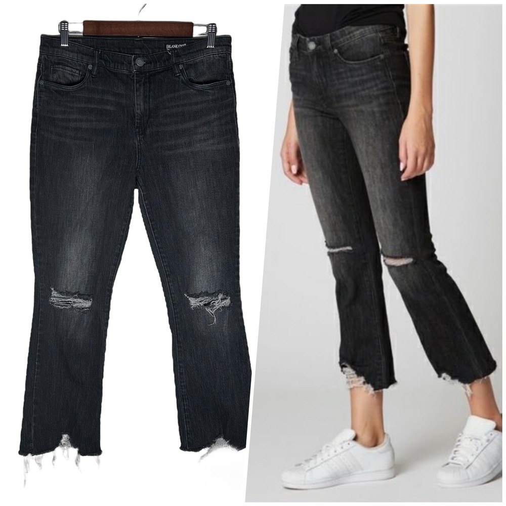 BlankNYC | Women | The Varick Black Distressed Kick Flare Cropped Jeans | 29